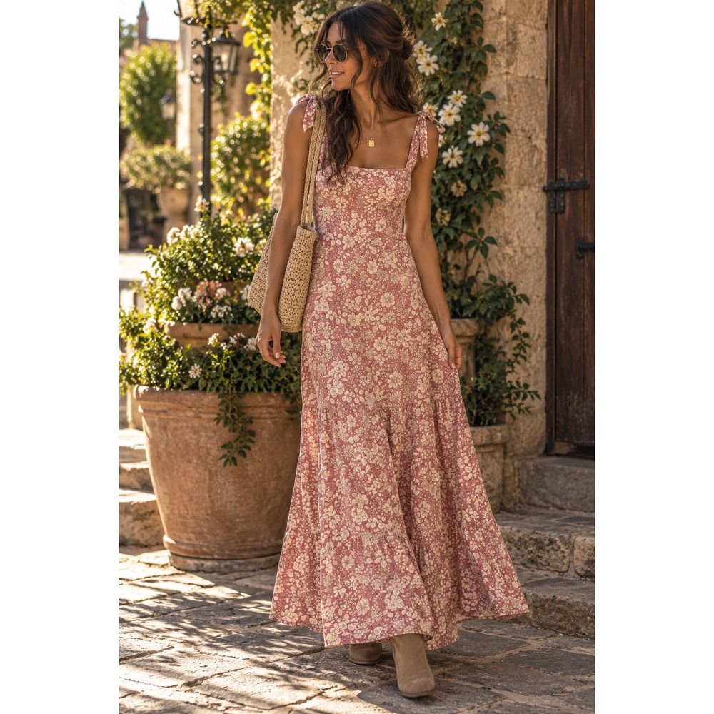 Free People In The Fields Maxi Dress Pink Floral Boho Cottagecore